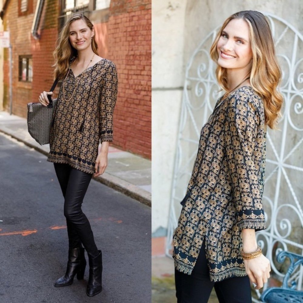 Rock Flower Paper Tunic Small Black Brown